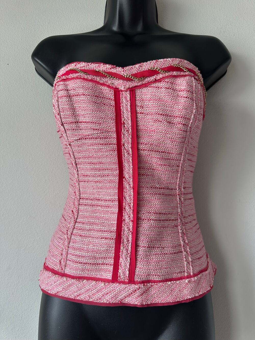 Vintage Y2K Pink Tweed Corset Bustier Top Bratz Barbiecore Coquette WHBM Size 4